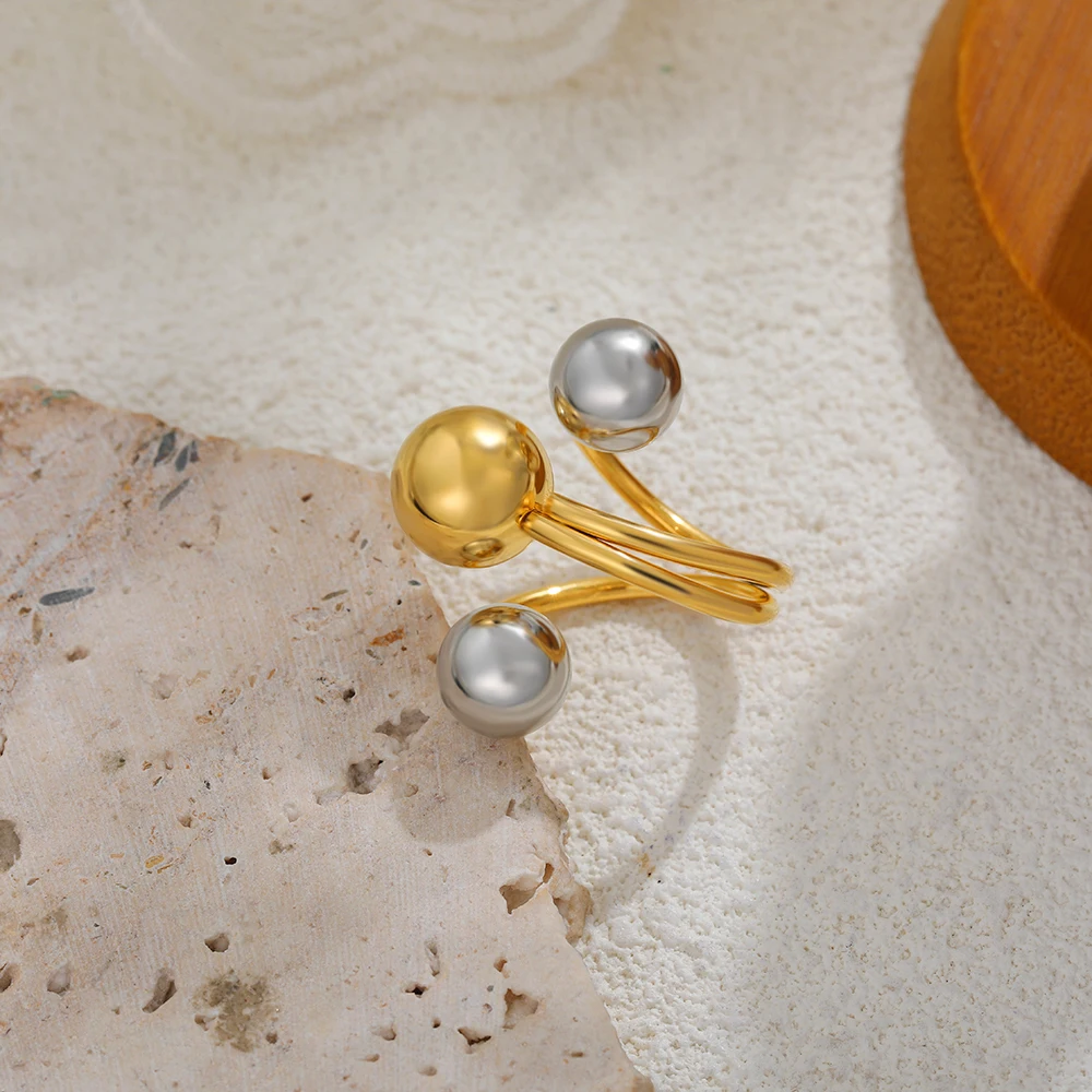 Punk 3Pcs Ball Double Color Chunky Silver Color Rings for Women Waterproof Oversize Opening Ring Rock Hiphop Jewelry Gift Bijoux