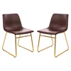 18 inch Dining Table Height Chair, Mid-Back Sled Base Dining Chair in Dark Brown LeatherSoft with Gold Frame, Set of 2 2