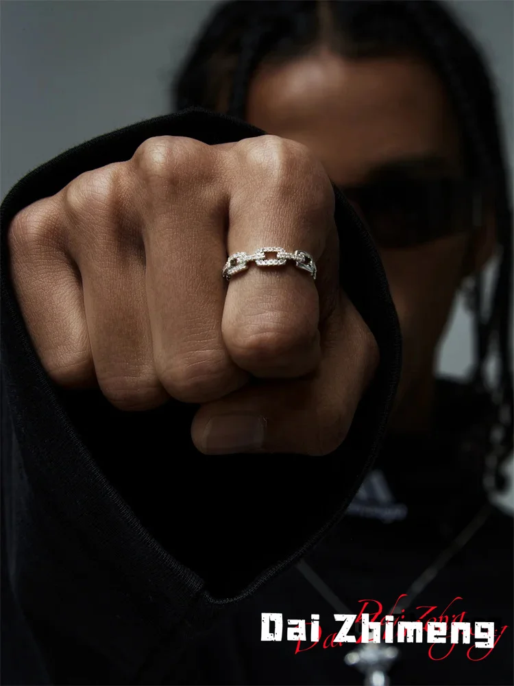 

DZM европейский и американский S925 Серебряное кольцо с полной алмазной блокировкой регулируемый размер Открытое кольцо парное кольцо подарки бойфренду