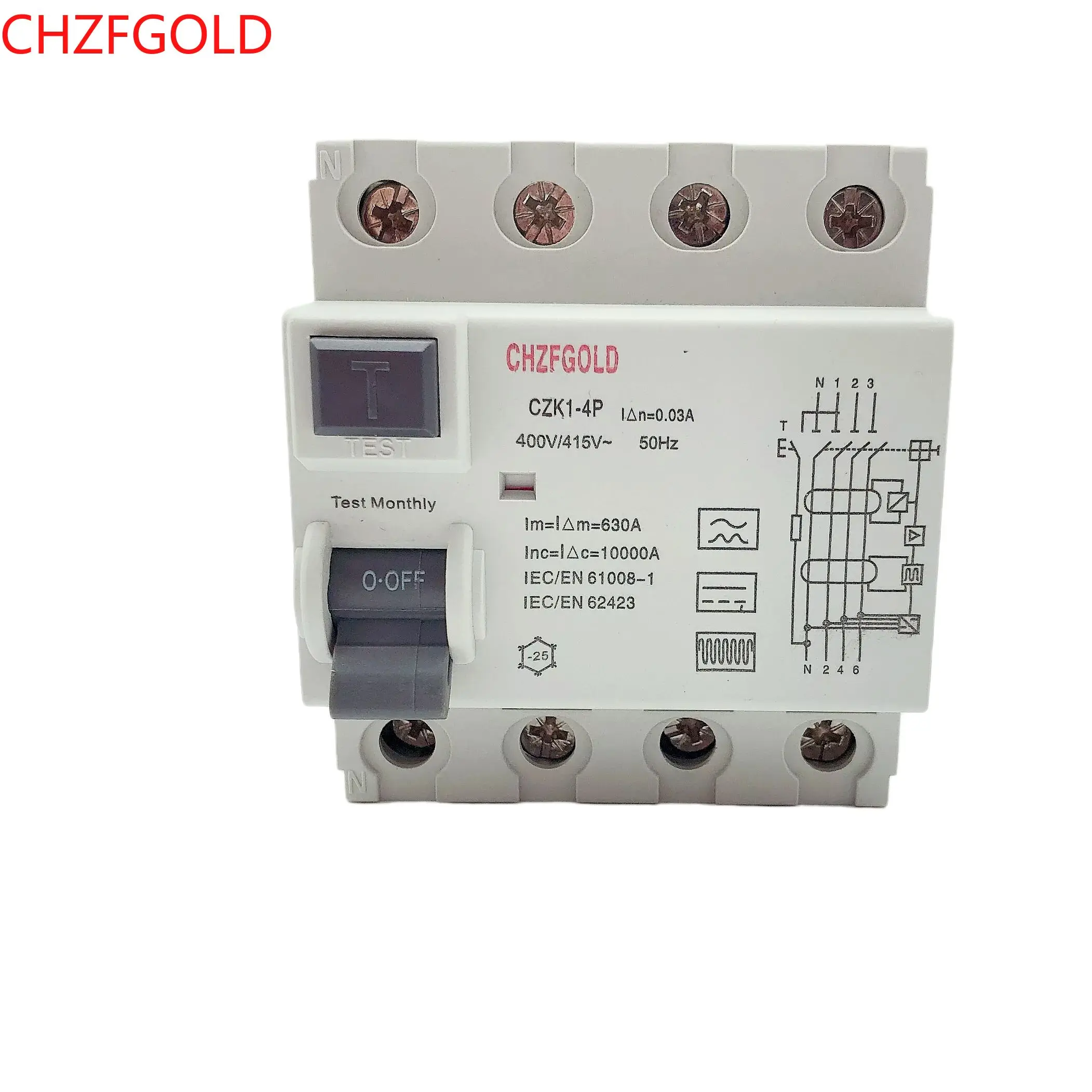 

CHZFGOLD Type B Earth Leakage Circuit Breakers RCCB RCD Din Rail DC CZK6-100B 4P 40A 63A 30mA 10KA