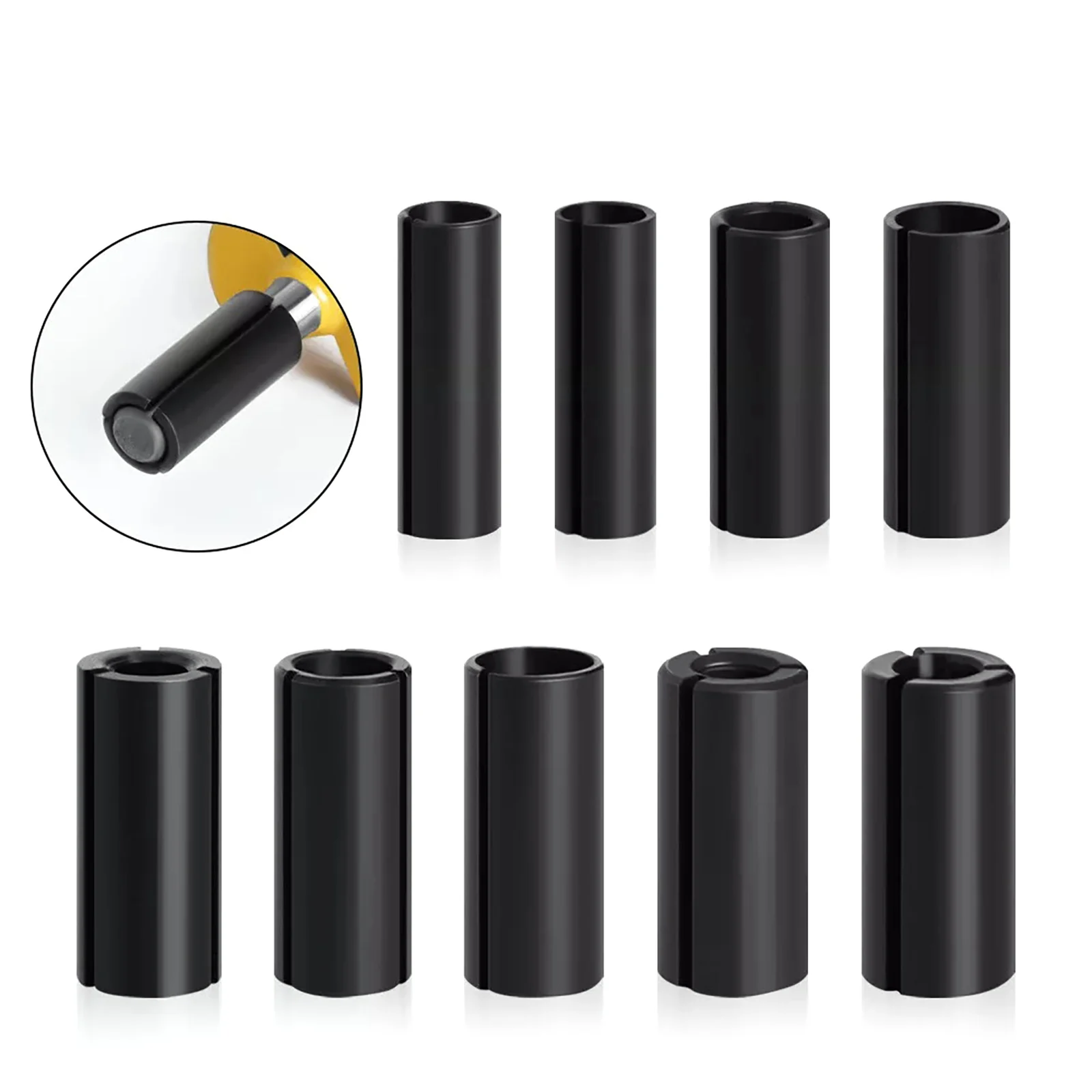 9-Piece Router Bit Collet Adapter Set – Split Bushings For Milling Cutter Holders, Spring Steel