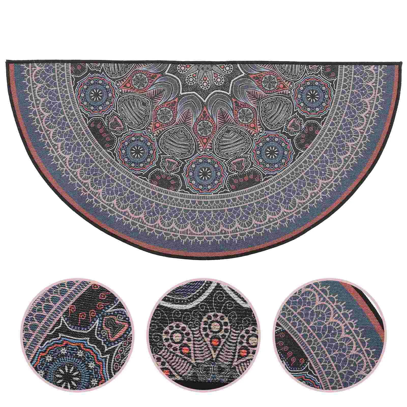 

Bohemian Style Mat Half Round Anti-slip Entrance Door Rug Mystic Mandala Style Rug
