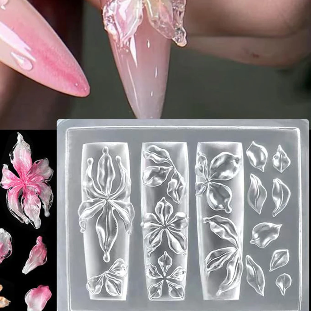 릴리 꽃 참 실리콘 네일 몰드 3D 젤 네일 아트 몰드 플로럴 참 재사용 가능한 꽃 네일 도구 DIY 아이스 매니큐어 조각용