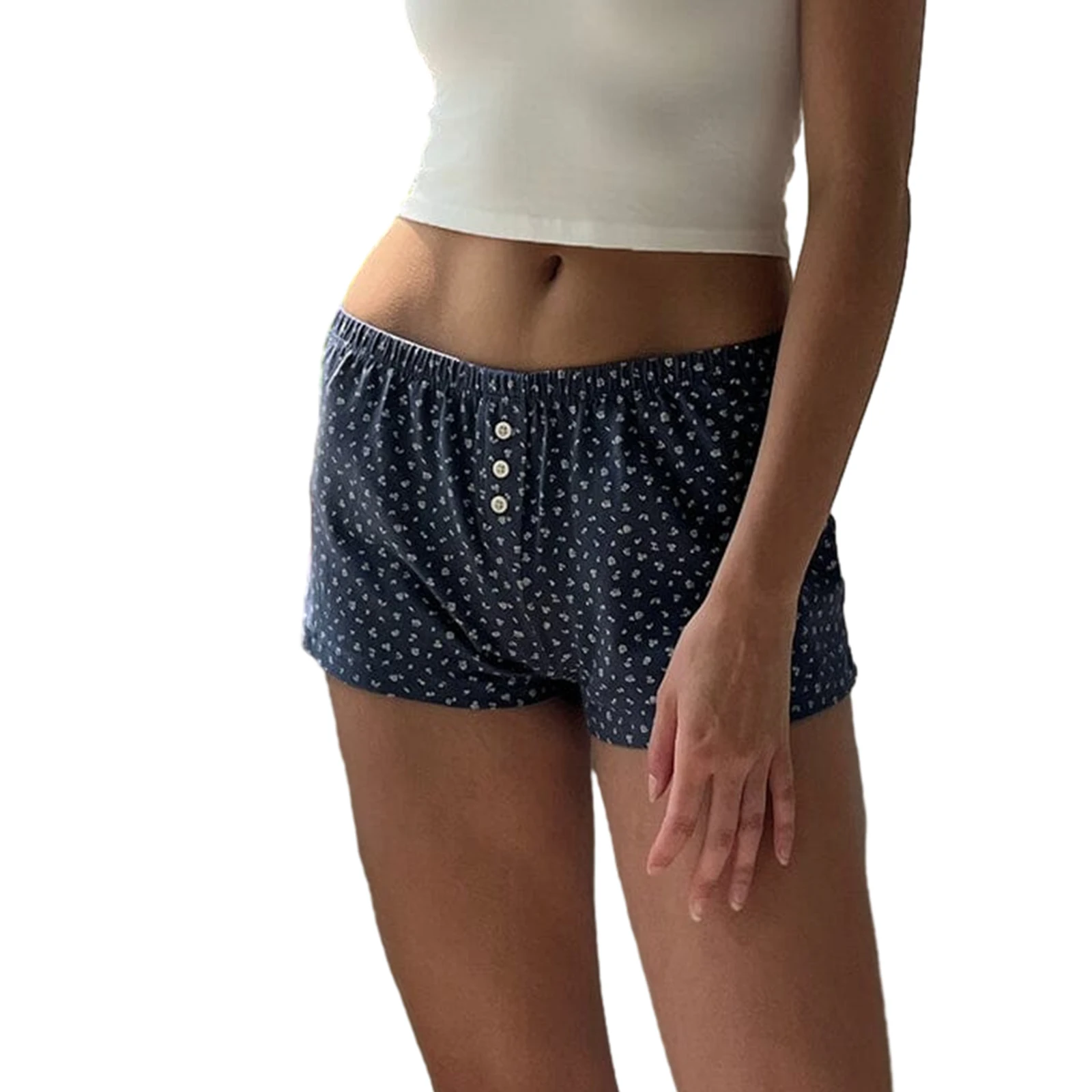 

Flora Striped Printed Lounge Shorts Women's Summer Casual Shorts Slim Elastic Band Low Waist Shorts Clothing