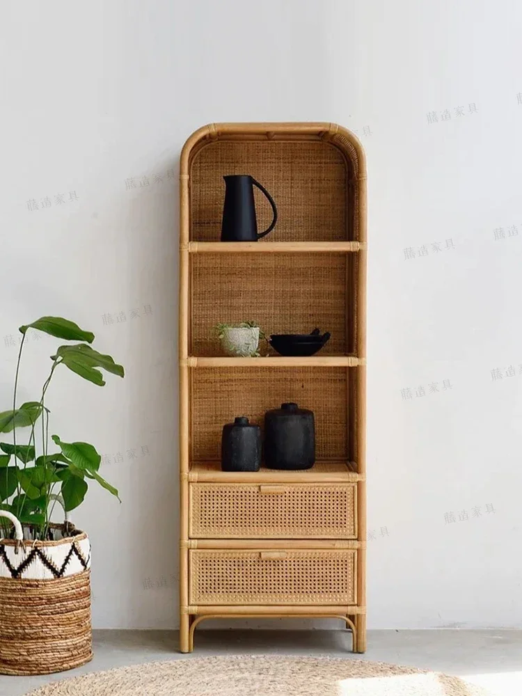 

Japanese-Style Real Rattan Bookshelf Rattan Decorative Frame Storage Rack Simple Living Room Storage Locker