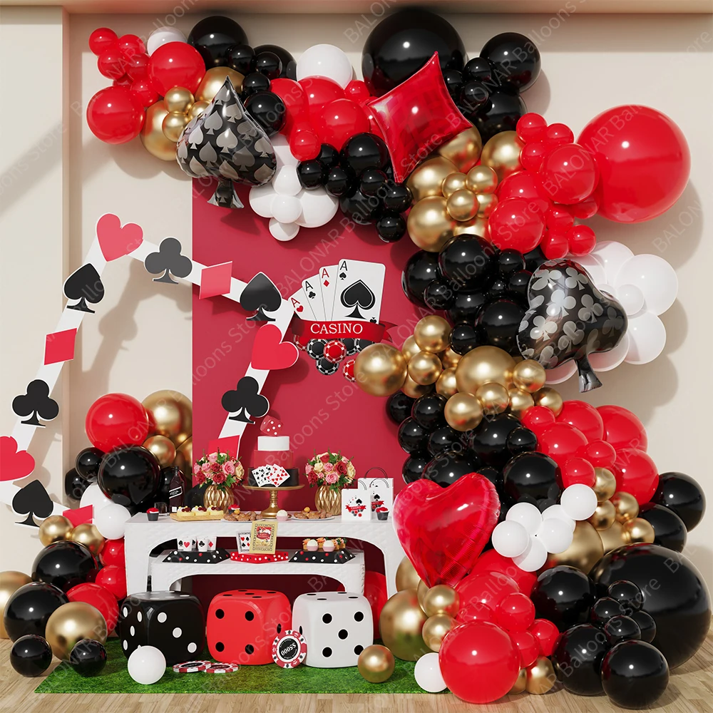 

179pcs Red Black Balloon Garland Kit Casino Theme Party Poker Aluminum Foil Balloons Birthday Wedding Graduation Christmas Decor