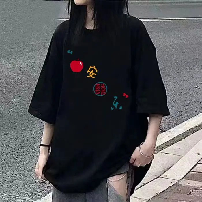 

2024 summer new short-sleeved t-shirt for women, slim and loose Korean style oversize round neck half-sleeved top ins trend y2k