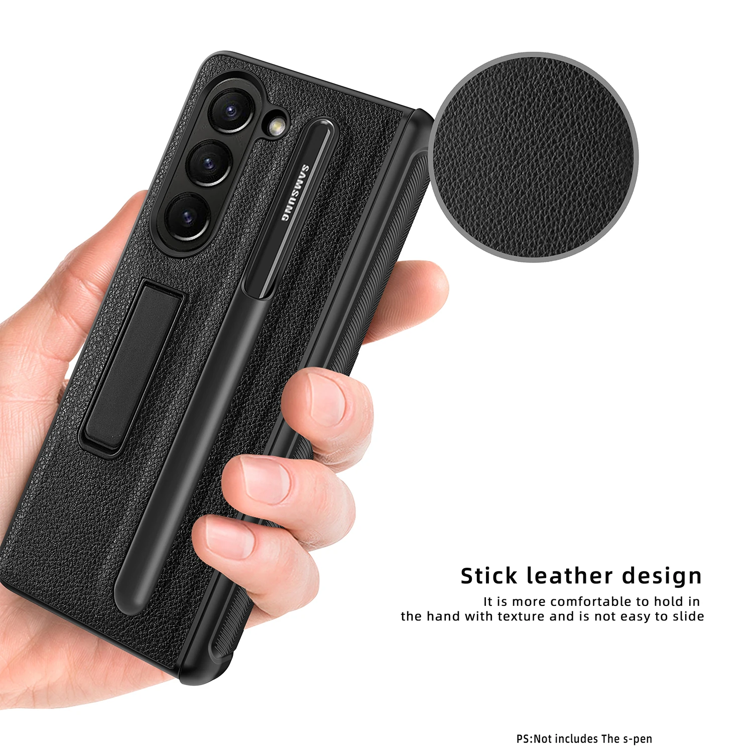 with S Pen Slot For Samsung Galaxy Z Fold 5 4 3 Case Hinge Leather Carbon Fiber Magnetic Kickstand Full Screen Protector Cover
