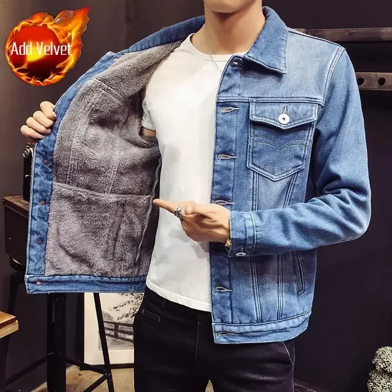 thumbnail image 1 of Chaqueta vaquera con botones para hombre, acolchada con relleno de lana de oveja, abrigos vaqueros para hombre, azul cálido, original Y2k, al precio más bajo, estética rockera G, 1 of 5