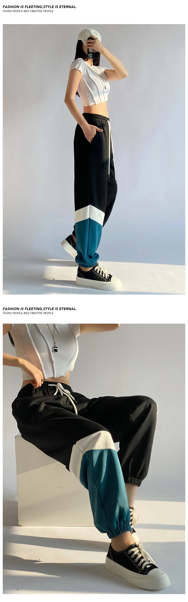 NoEstaMal Streetwear Contrast Color Letter Print Blue Sport Pants Spring New Women Sweatpant Elastic Waist Female Jogger Trouser capri jeans for women