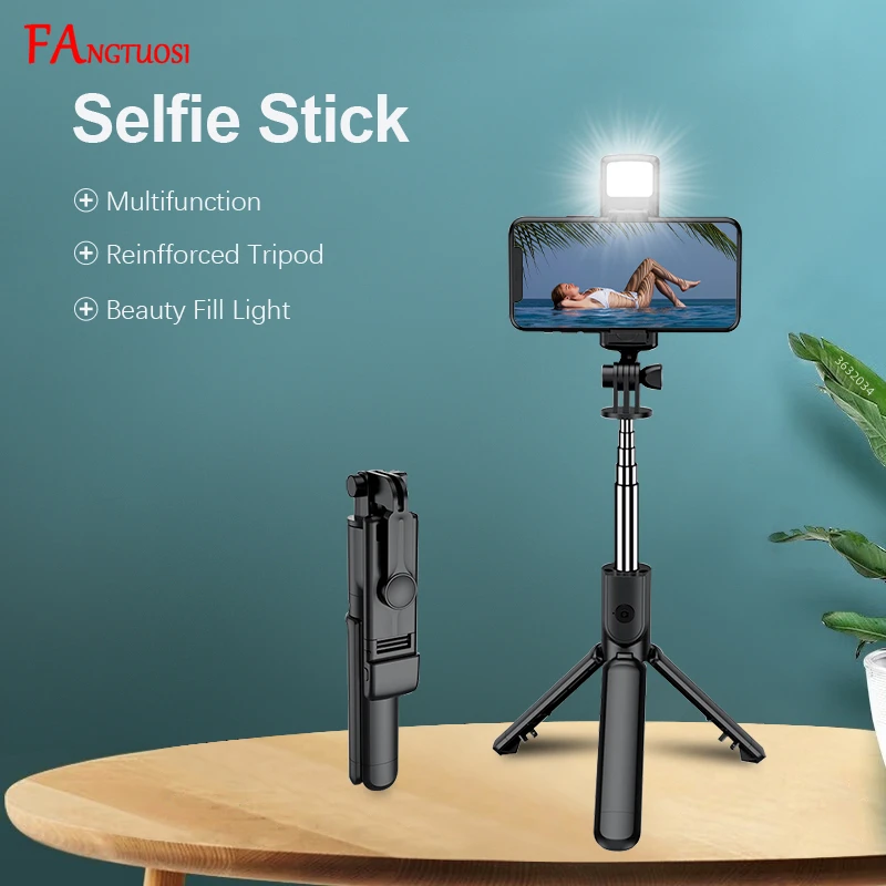 Selfie Stick Tripod Wireless Bluetooth Mobile Phone Holder Retractable Portable Mini With Fill Light Remote Shutter