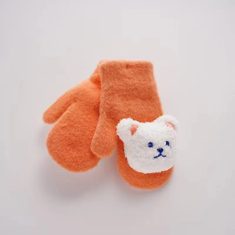 1-4Y Cartoon Bear Baby Mittens Winter Warm Kids Baby Girl Gloves Knitted Children Toddler Thick Teething Mitten Handschoen
