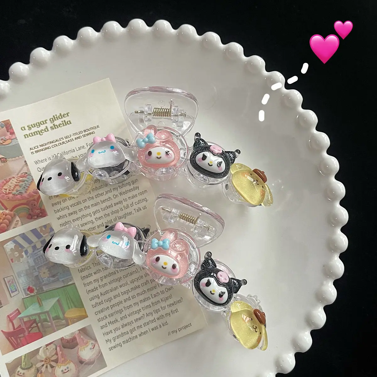 Kawaii Anime Sanrios Cartoon Transparent Shark Clips Hair Claws Hair