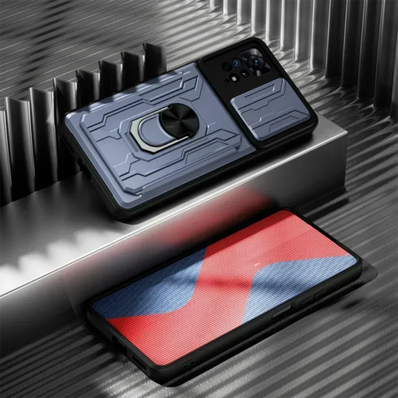 Luxe Shockproof Case with Rotating Metal Ring Stand and Card Slot