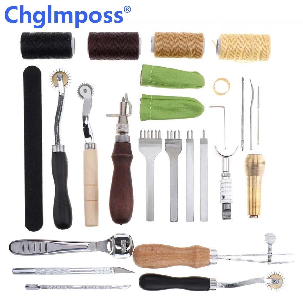 DIY Leather Craft Tools Kit Professional Hand Sewing Stitching Punch Carving Work Accessories Hole Saddle Groover Set