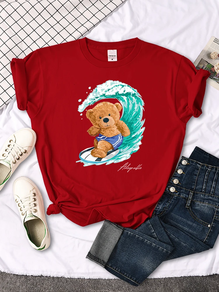 

A Teddy Bear Who Loves Surfing Print Tshirt Aesthetic Sport Streett-Shirt Hipster Loose Soft Tshirt Fashion Creativity Women Tee