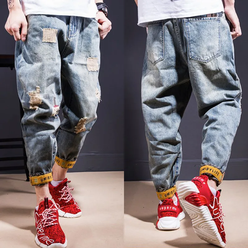 

Streetwear Trend Hole Pants Men's Harlan Jeans Loose Plus Size Denim Pants Hip Hop Pants Men Fashion Ankle-Length Pants