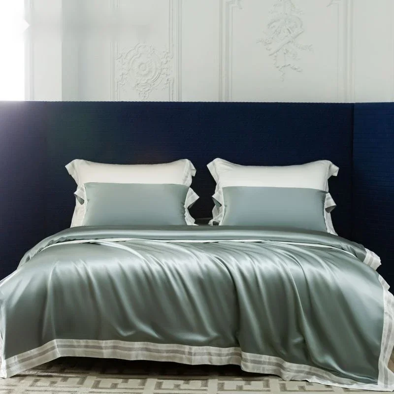 

Plain Double-Sided Silk Bedding Set, Silkworm Silk Quilt Cover, Bed Sheet, Bare Sleeping, High-End Bedding