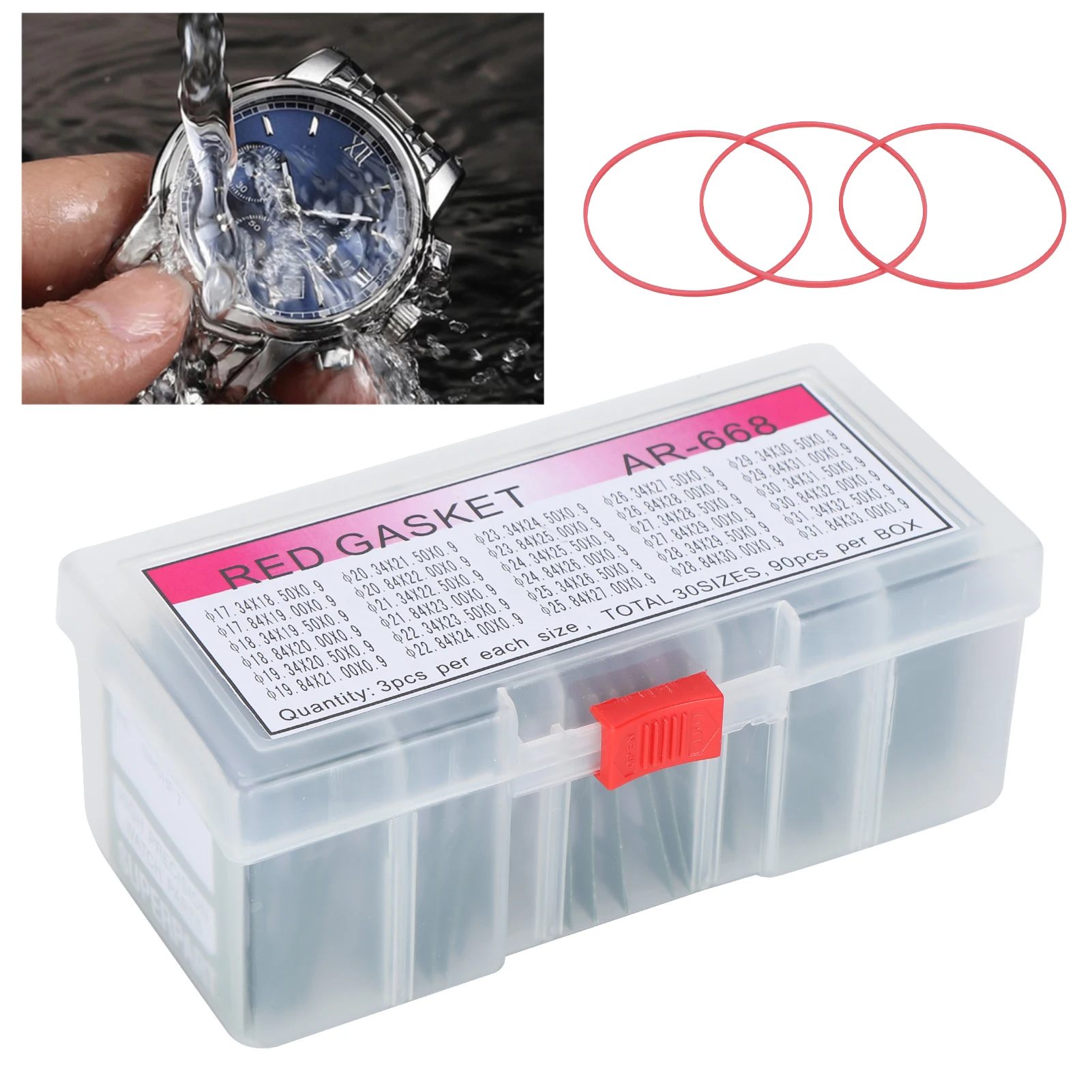 

90Pcs/Box AR-668 Waterproof O Ring Watch O Ring Back Gasket Washers Replacement Plastic Watch Accessories for Watchmaker 30Sizes