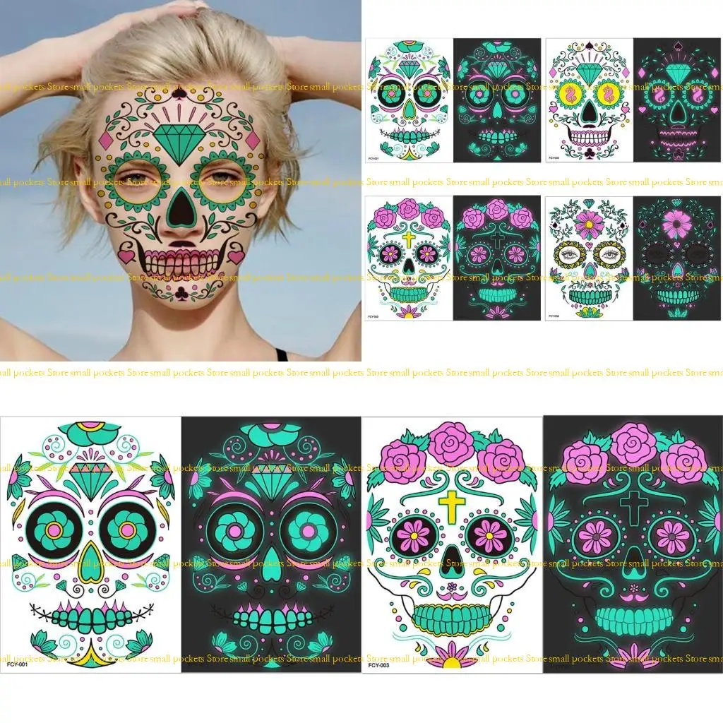 Tatouage Maquillage Halloween pour Visage, 10+2 Feuilles Deguisement Carnaval Halloween Femme Homme Stickers, Dia De Los Muertos Decoration Autocollant, Costume Enfant Adulte Temporaire Accessoire