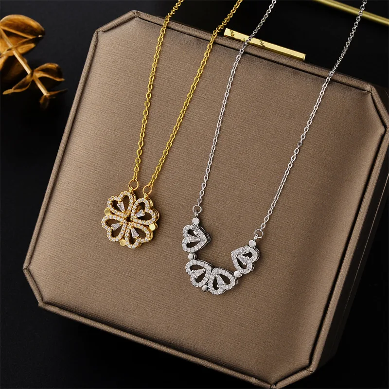 

Light luxury flower love heart four leaf clover stainless steel necklace for women