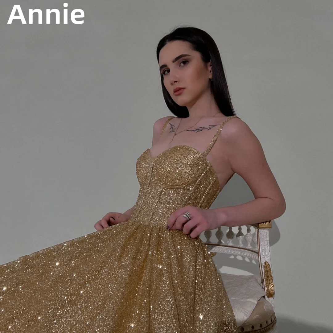 

Annie Gold Prom Dresses Sparkling Tulle Evening Dress Sweetheart A-line Wedding Graduation Prom Formal Occasions Party Dresses