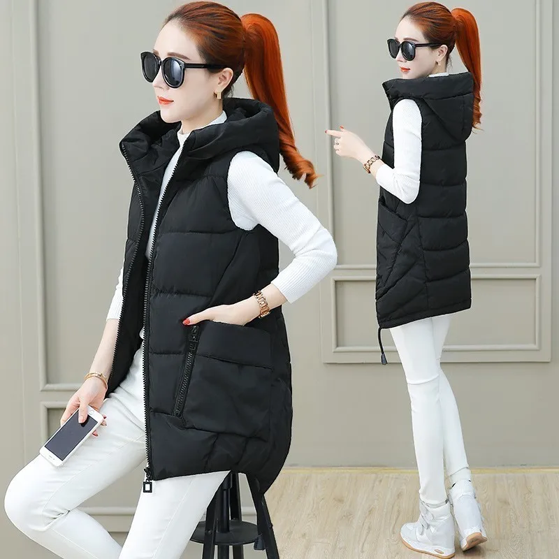 

Новинка 2024, зимний жилет, Женский Повседневный осенне-зимний жилет без рукавов, длинный теплый топ с капюшоном и хлопковой подкладкой, жилет, куртка