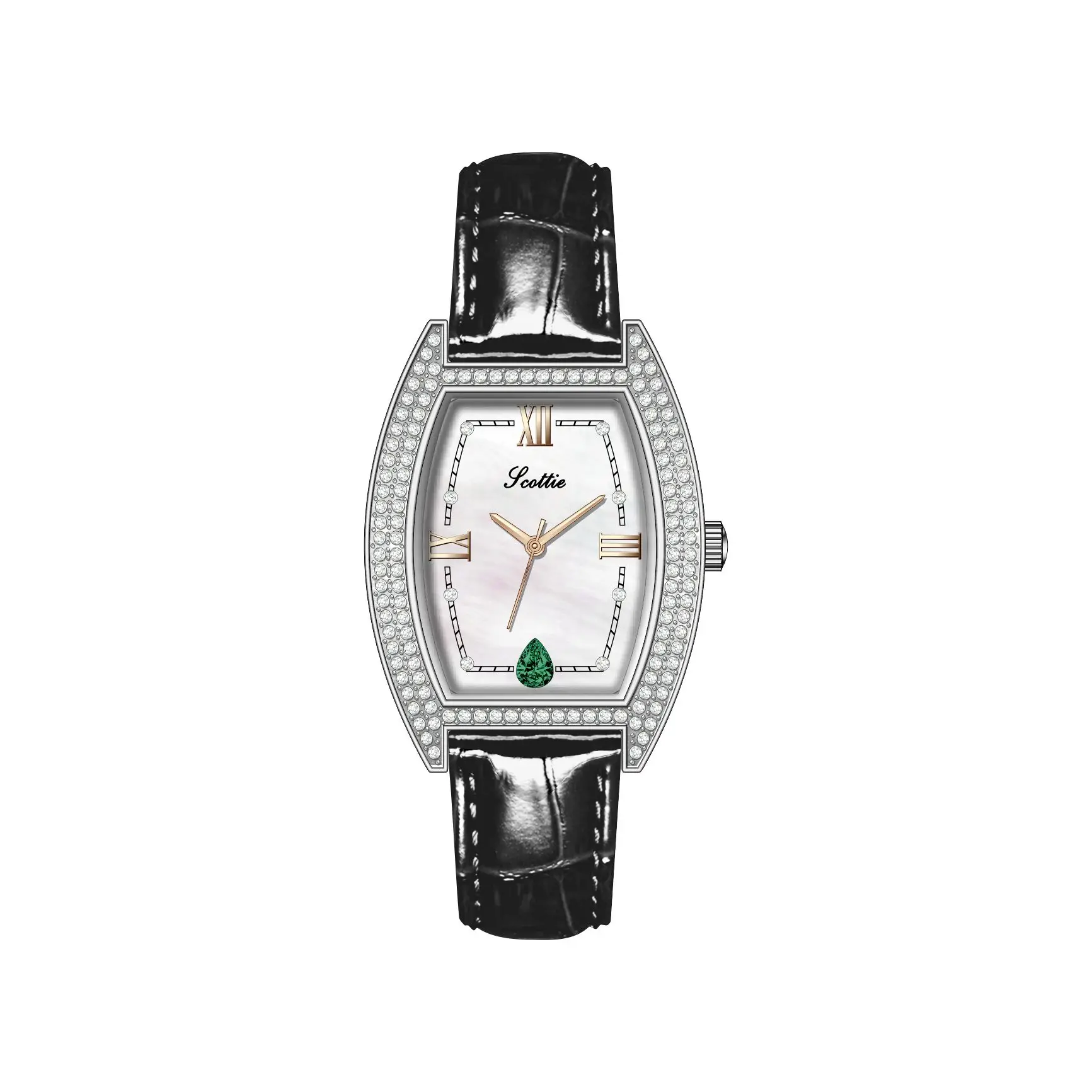 New Diamond Set Wine Bucket Fashion Women's Watch Gem Zircon Leather Waterproof Needle Buckle Gift Patent Leather Quartz Watch