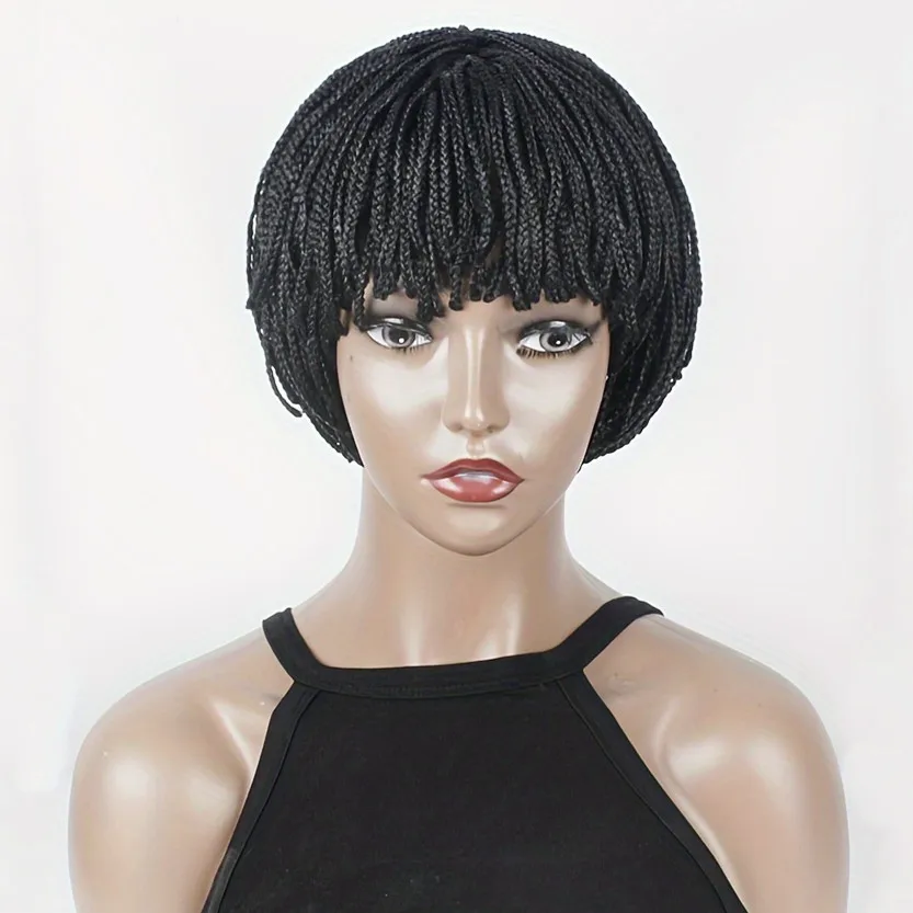 SQRDGQ Synthetic Hair Braided Wigs for Women Wig Braid African Short Wig with Bangs Pix Cut Brown Black Woman Wigs