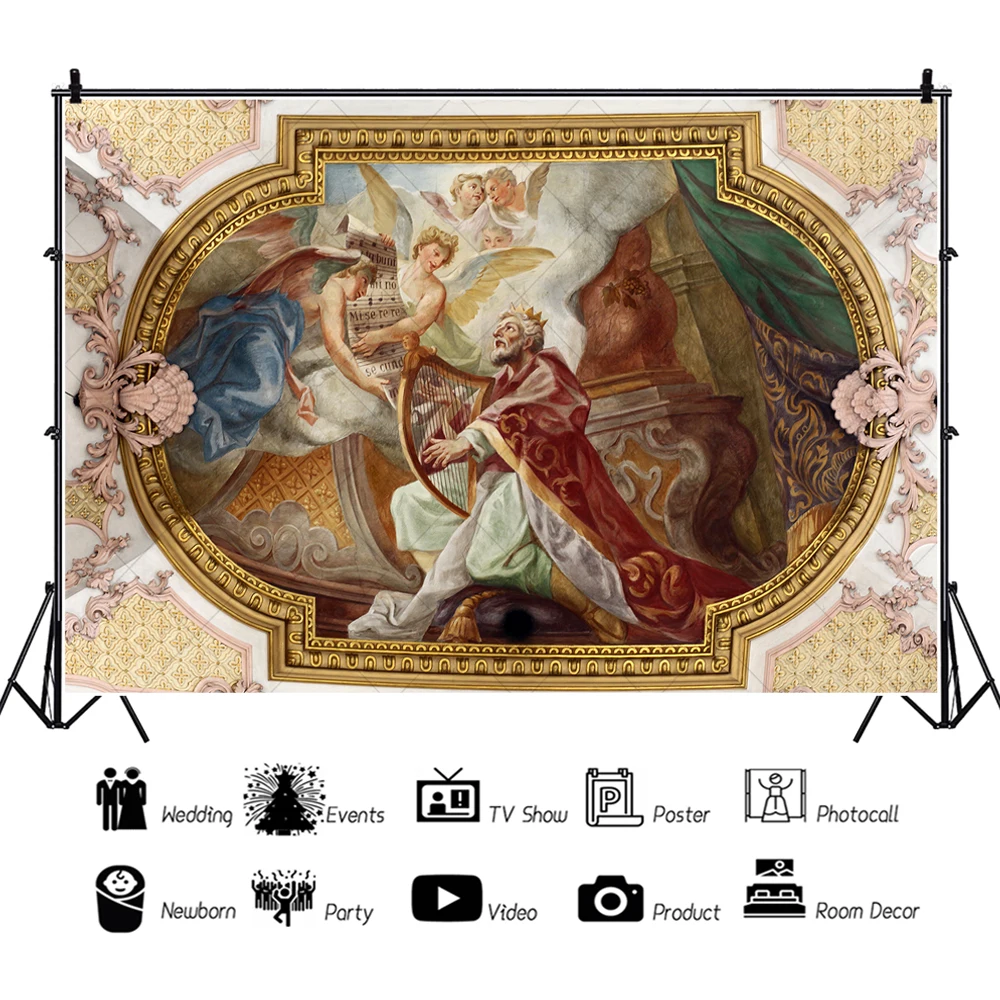 유럽 레트로 릴리프 팰리스 3D 유화 천장 호텔 배경, 럭셔리 맞춤형 벽지, 거실 레스토랑 벽화