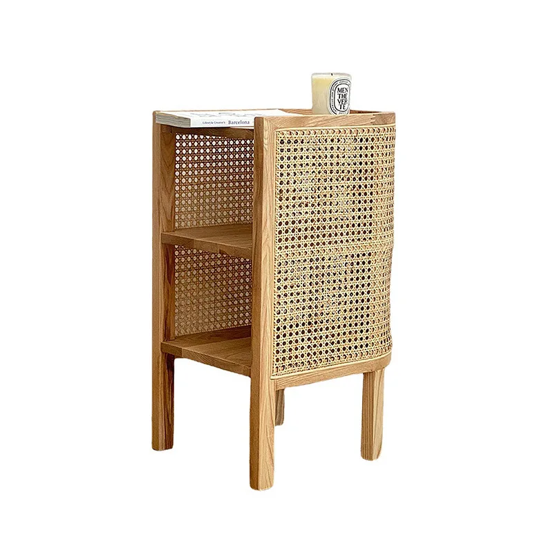 Прикроватный столик из ротанга в японском стиле Joylove, простой шкаф для хранения, маленький боковой шкаф, мебель Wabi-sabi, плетеный шкафчик из настоящего ротанга