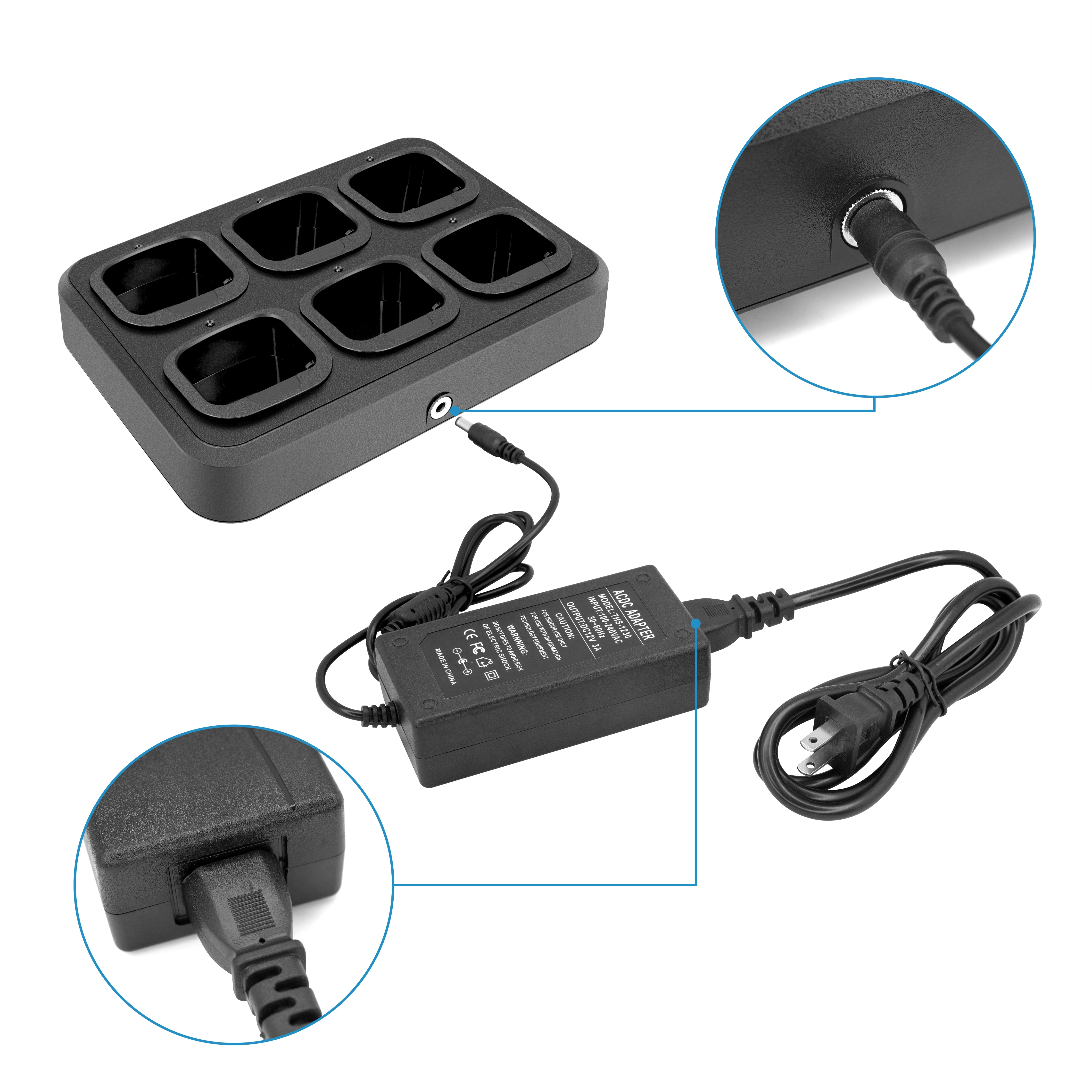 

6-Way Multi-Functional Charger Adapter Rapid Charging for TC-500S TC-510 TC-585 TC-500G Walkie Talkie Two Way Radio