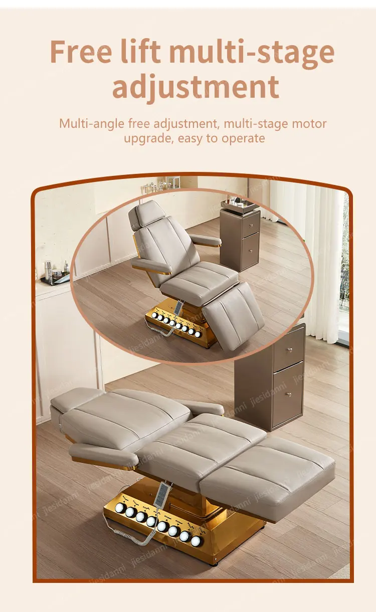 Description Picture 6 of itemLuxury Beauty Salon Furniture 4 Motors Electric Eyelashes Extension Bed Gold Base Massage Table For Sale