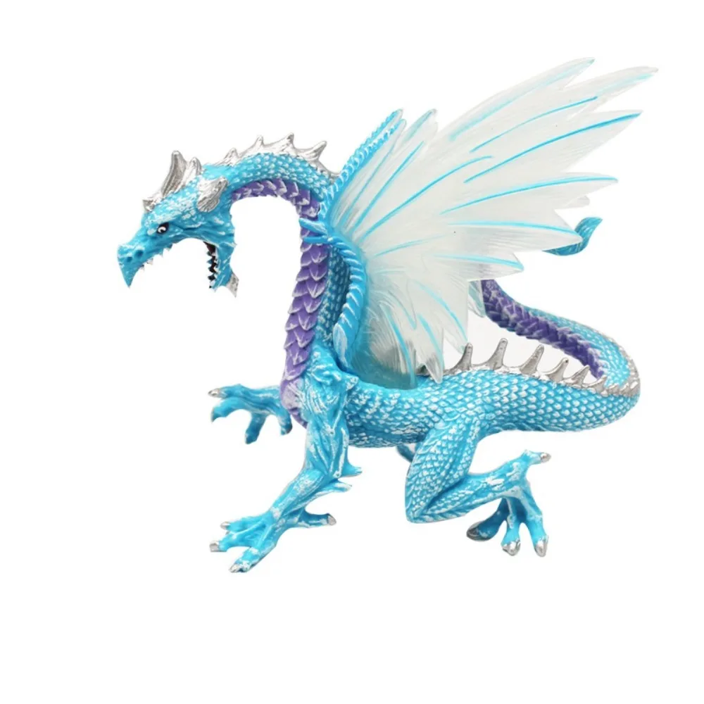 Ice Flying Dragon Mythical Figurine - Fire-Breathing Western Beast PVC Toy Ornament