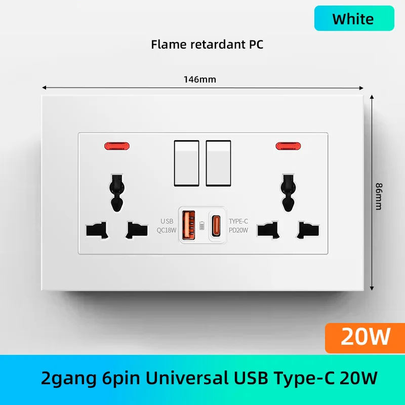 2gang 6pin USB C 20W