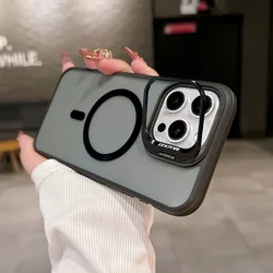 Double Color Magnetic Stand Translucent Fashion Case with Splice Matte Finish for iPhone 14 Plus (Black)