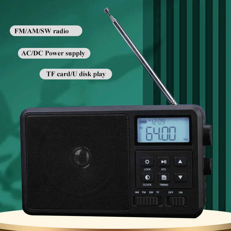 

Portable Full Band Radio Handheld FM AM SW Radios Built-in Speaker with Backlight Display TF Card USB Music Player Timed ON&OFF