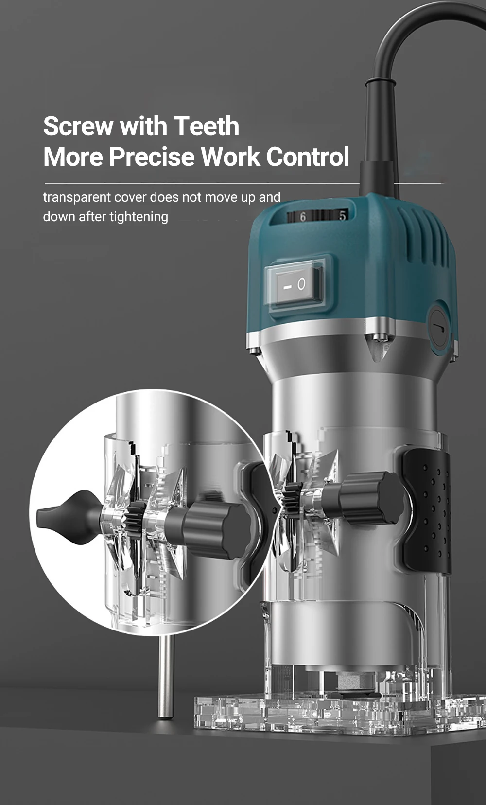 800W Electric Trimmer 33000RPM Compact Wood Router Tool Copper Motor 6-Speed Adjustable Woodworking DIY Trimming Milling Machine 2