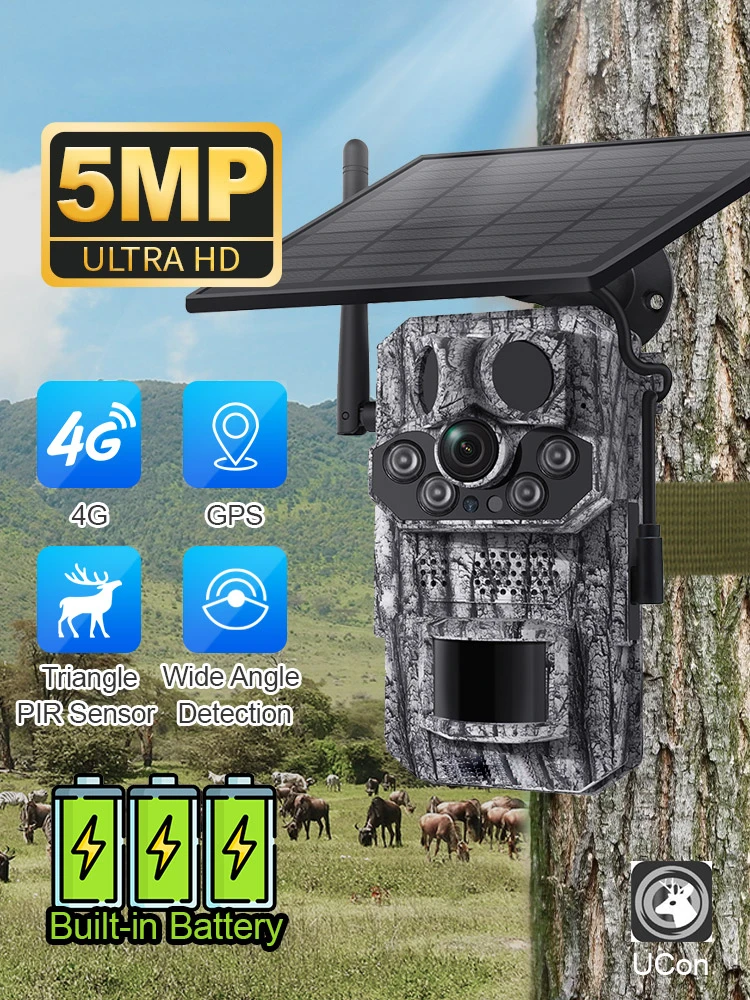2K Outdoor 4G Solar Cellular Trail Camera Hunting Trail Camera 3-PIRs Motion Act