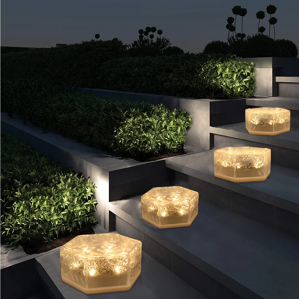 solar lights outdoor New 2022 Solar Led Light Outdoor Waterproof Hexagon Solar Power Garden Light Ice Brick Lamp Decor for Patio Stair Fence Garden solar deck post lights