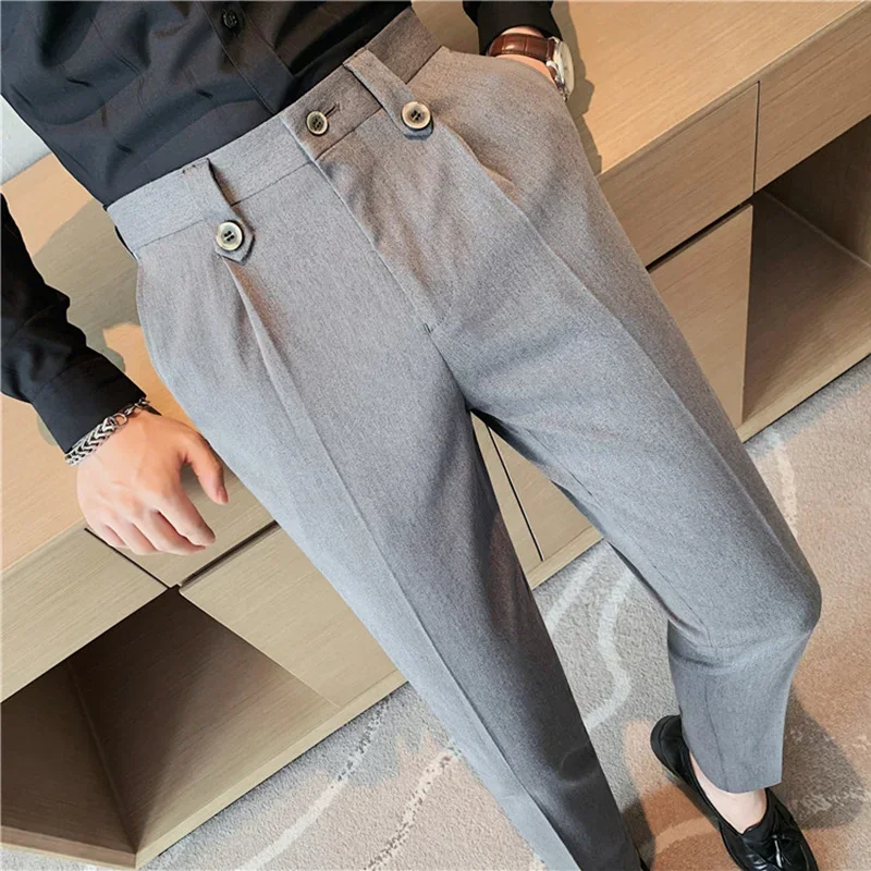 British Style Autumn New Solid High Quality Dress Pant Men Slim Fit Casual Office Trousers Formal Social Wedding Party Suit Pant