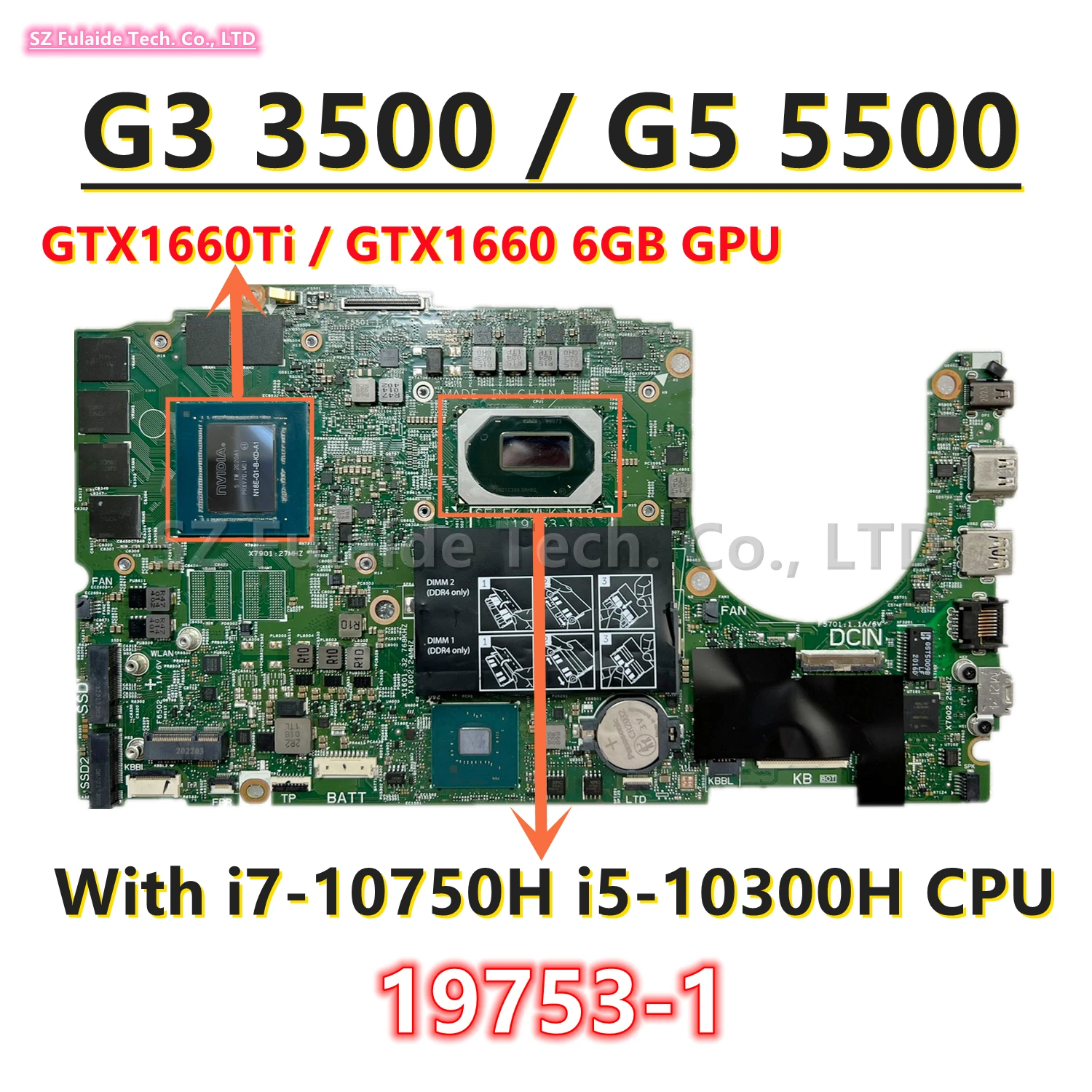 

19753-1 для dell G5 5500 G3 3500 материнская плата для ноутбука i7-10750H i5-10300H CPU GTX1660Ti 6 Гб/GTX1660 6 ГБ GPU 03GNH6 0DV11C 0C36JF