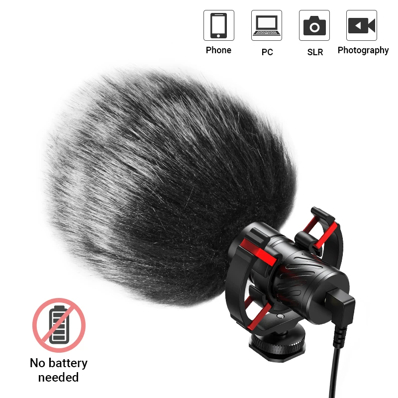 MAMEN 알루미늄 합금 전문 녹음 마이크, 스프링 케이블 플러그 앤 플레이, 캐논 니콘 DSLR 카메라 스마트폰용