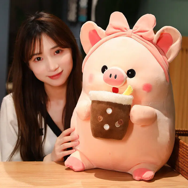 

Kawaii 30/40/60CMNew Bubble Tea Pig Plush Toy Cute Stuffed Animal Pink Piggy Pillow Cup Milk Tea Boba Plushie Doll Birthday Gift
