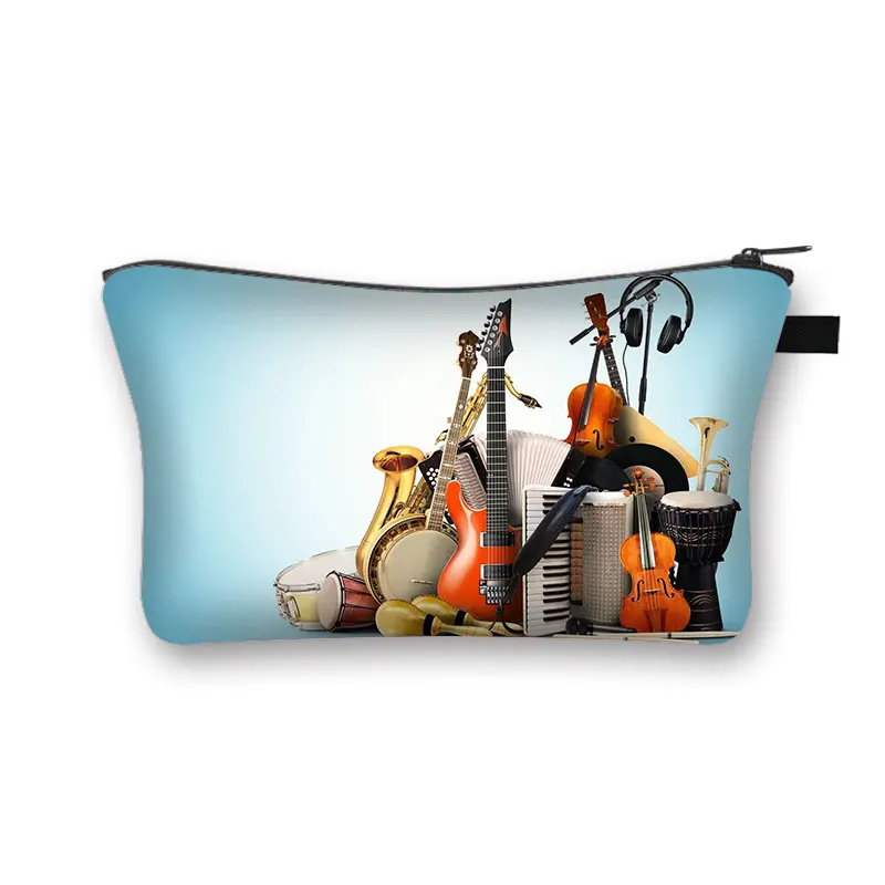 Musical Instrument Printing Cosmetic Bag Women Jazz Rock Makeup Bags Reusable Toiletry Bag Music Notes for Travel Cosmetic Case 2