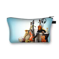 Musical Instrument Printing Cosmetic Bag Women Jazz Rock Makeup Bags Reusable Toiletry Bag Music Notes for Travel Cosmetic Case 2