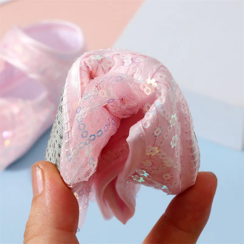 Girls Baby Spring Summer New Walking Shoes Soft Soles Thin Princess Infant Cotton Floor Shoes Sequins Bow Newborn First Walkers 6