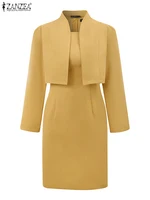 ZANZEA Elegant Women 2pcs Dress Sets Long Sleeve Short Blazer and Sleeveless Sheath Dress 2pcs Sets Autumn Classy Office Suits - Image 5