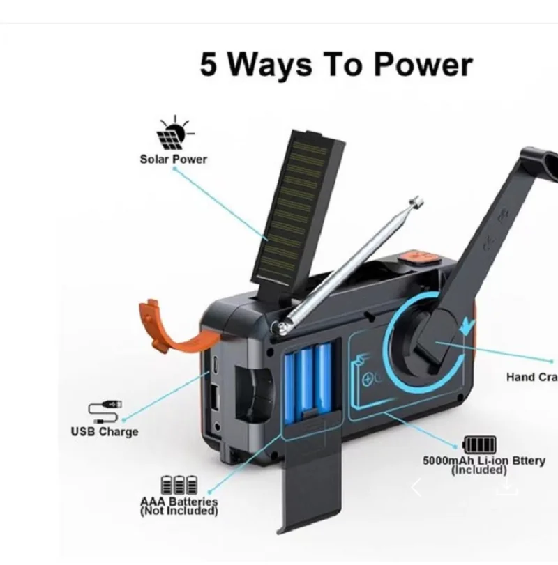 DAB+ Portable Hand Crank Radio Emergency Radio Solar Emergency Radio with BT FM SOS Alarm 5000 mAh Power Bank and reading lamp