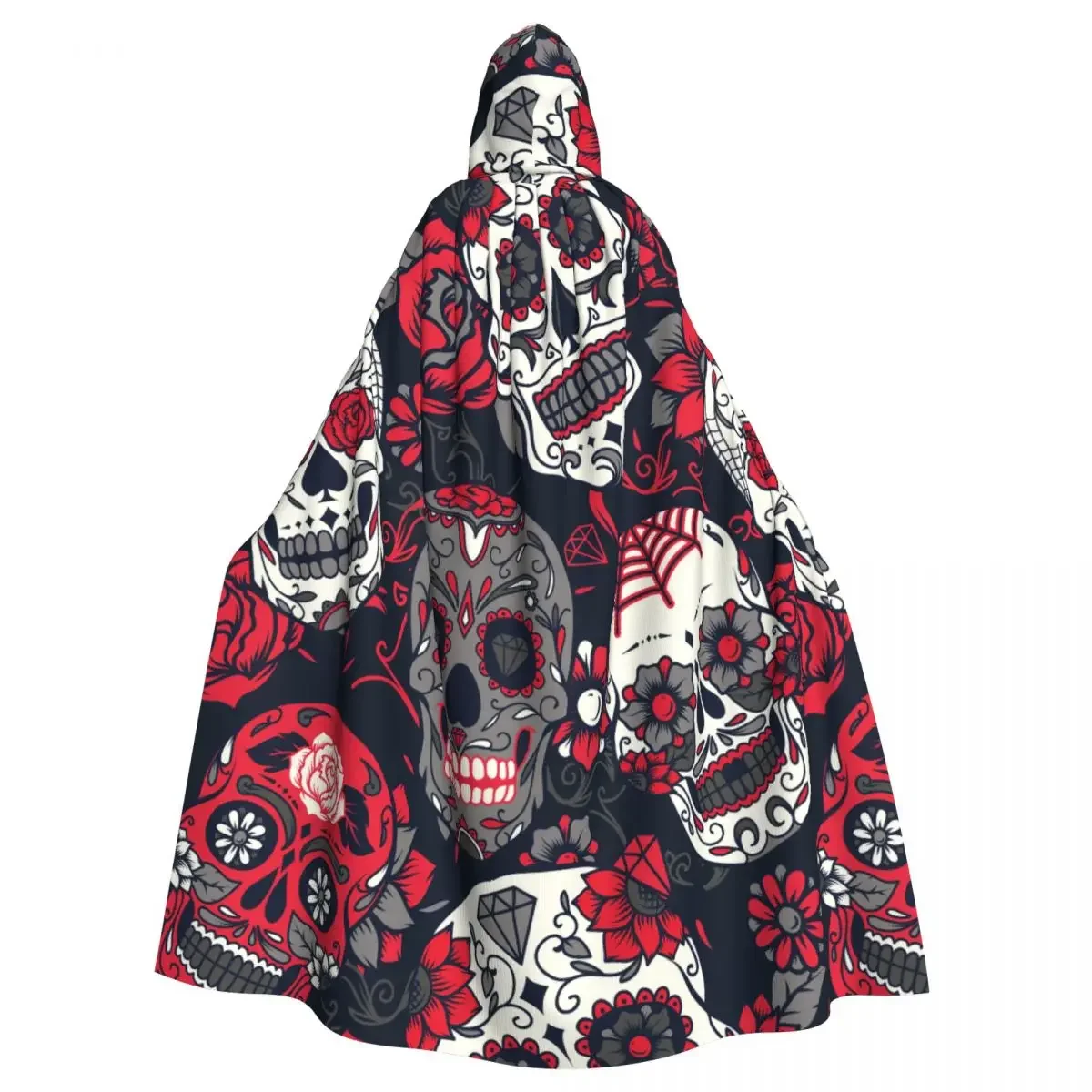 

Unisex Adult Colorful Sugar Skull With Floral Ornament And Flower Cloak With Hood Long Witch Costume Cosplay